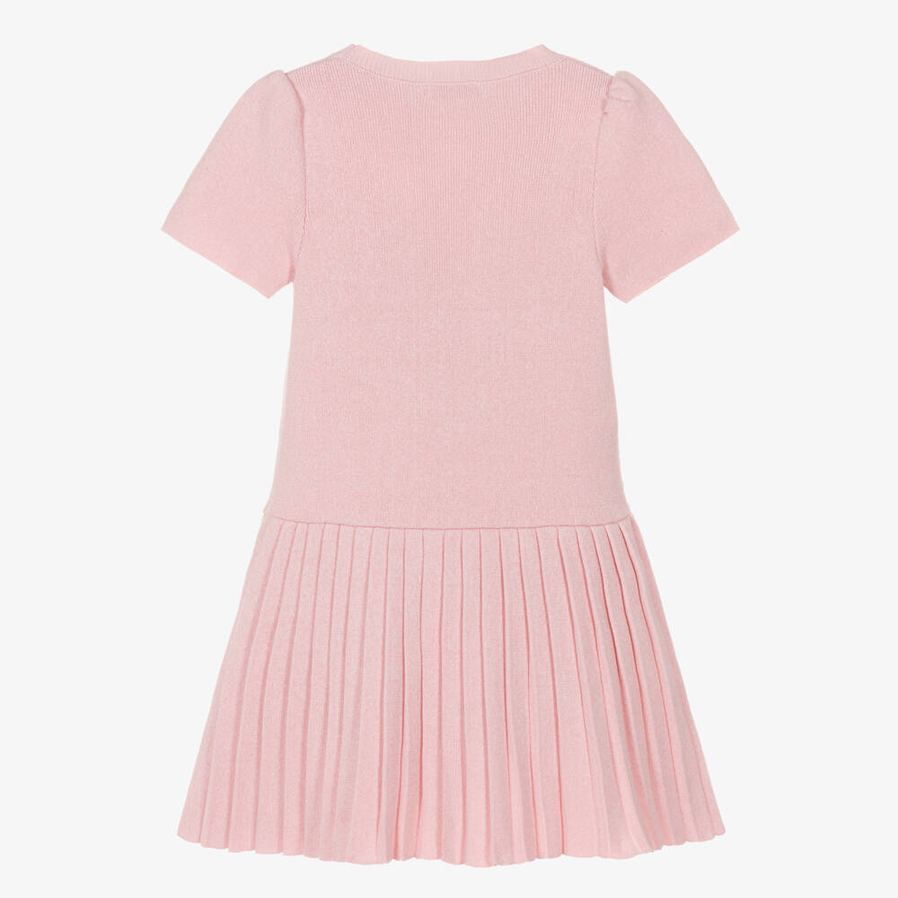 Lili Gaufrette-Girls Pale Pink Knitted Cotton Dress with Bow | Childrensalon Outlet