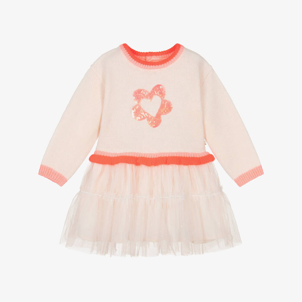 Billieblush-Girls Pale Pink Knitted & Tulle Dress with Sequins | Childrensalon Outlet