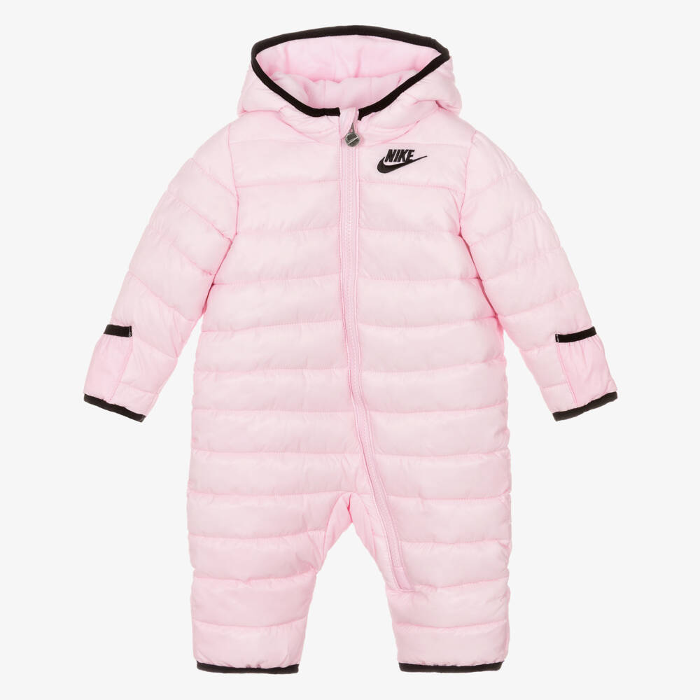 Nike-Girls Pale Pink Logo Padded Snowsuit | Childrensalon Outlet
