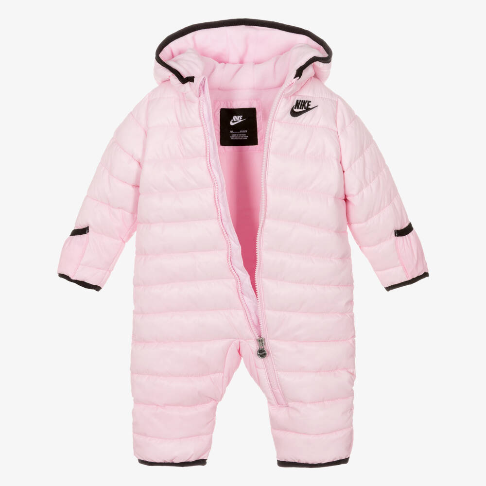 Nike-Girls Pale Pink Logo Padded Snowsuit | Childrensalon Outlet
