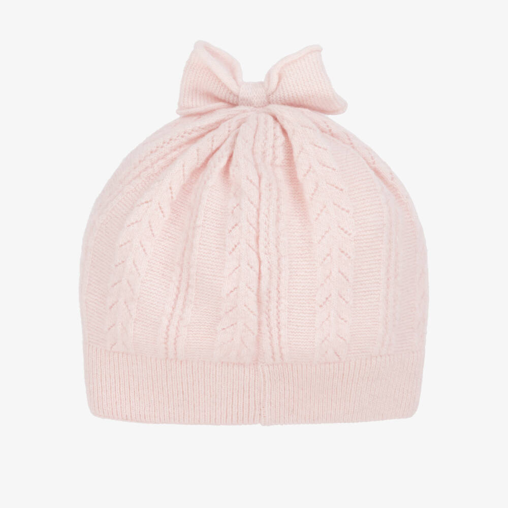 Jamiks-Girls Pale Pink Patterned-Knit Hat with Bow | Childrensalon Outlet