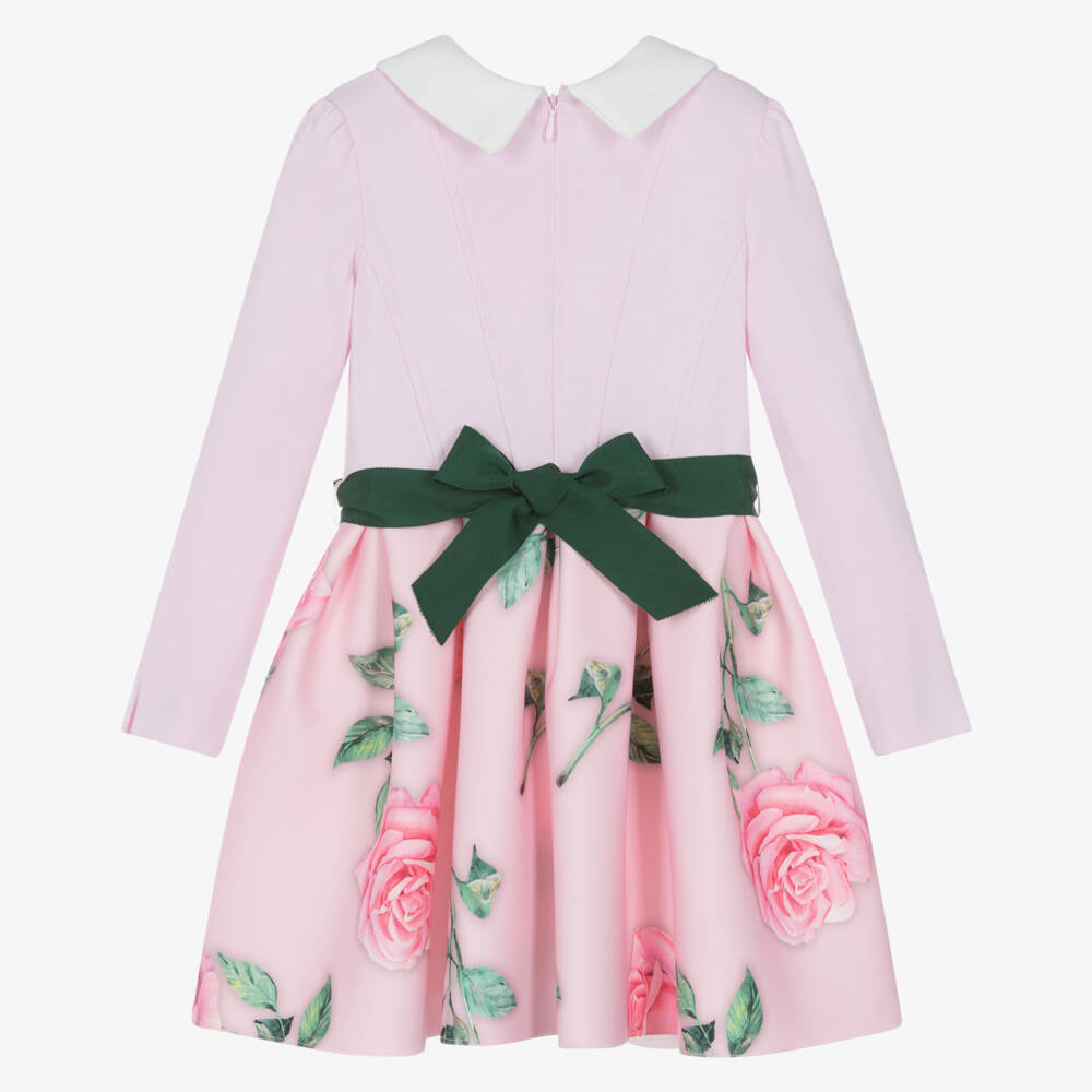 Monnalisa-فستان وردي مزهر للبنات مع حزام | Childrensalon Outlet
