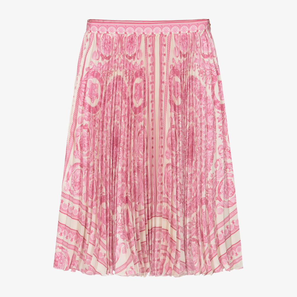 Versace-Girls Pale Pink Satin Barocco Foulard Skirt | Childrensalon Outlet