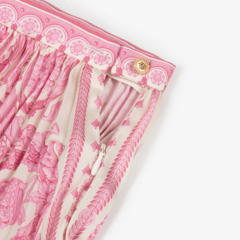Versace-Girls Pale Pink Satin Barocco Foulard Skirt | Childrensalon Outlet