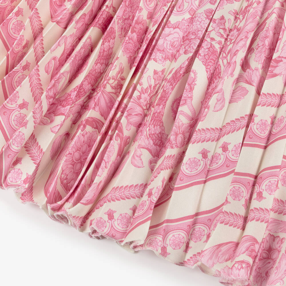 Versace-Girls Pale Pink Satin Barocco Foulard Skirt | Childrensalon Outlet