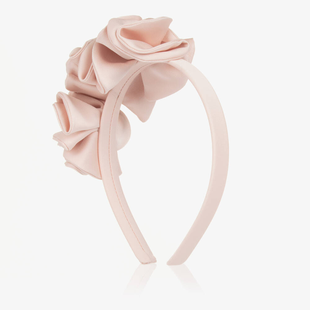 Jessie and James London-Girls Pale Pink Satin Flower Hairband | Childrensalon Outlet