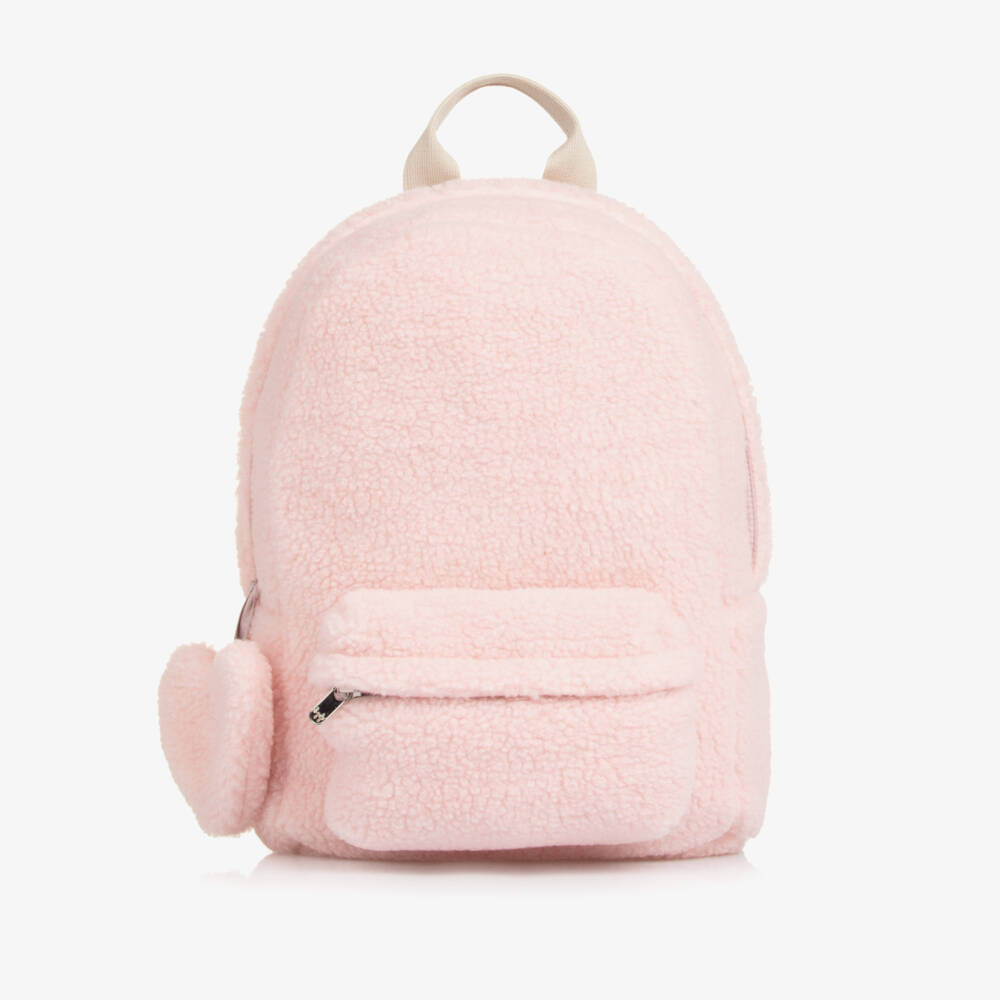 Il Gufo-Girls Pale Pink Sherpa Fleece Backpack (28cm) | Childrensalon Outlet