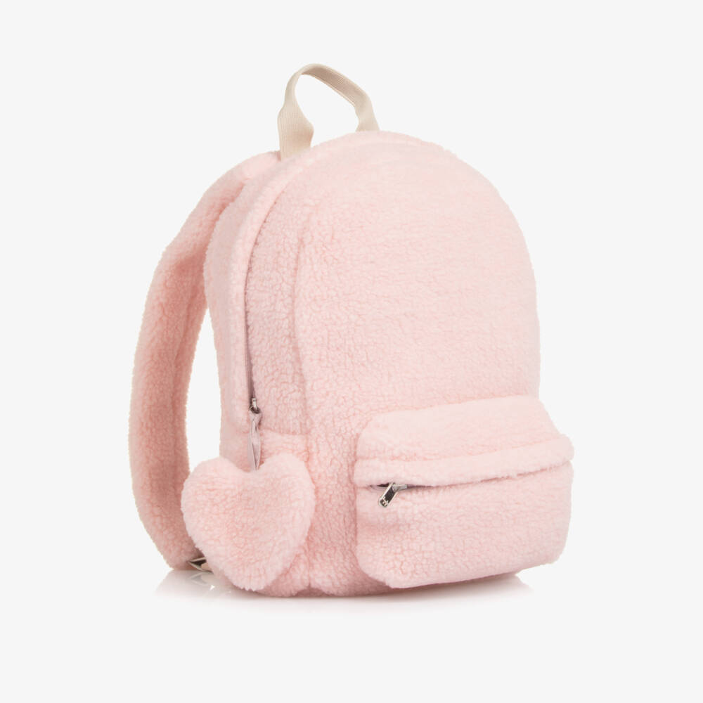 Il Gufo-Girls Pale Pink Sherpa Fleece Backpack (28cm) | Childrensalon Outlet