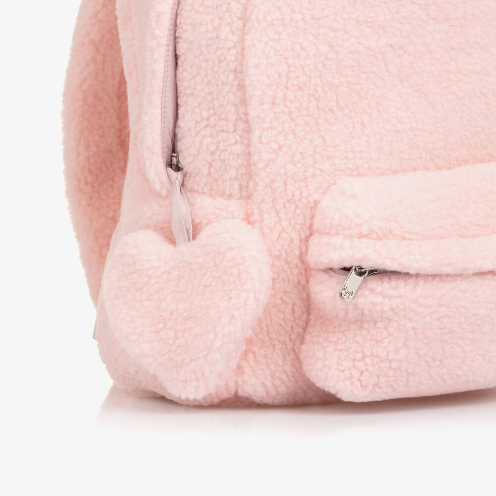 Il Gufo-Girls Pale Pink Sherpa Fleece Backpack (28cm) | Childrensalon Outlet