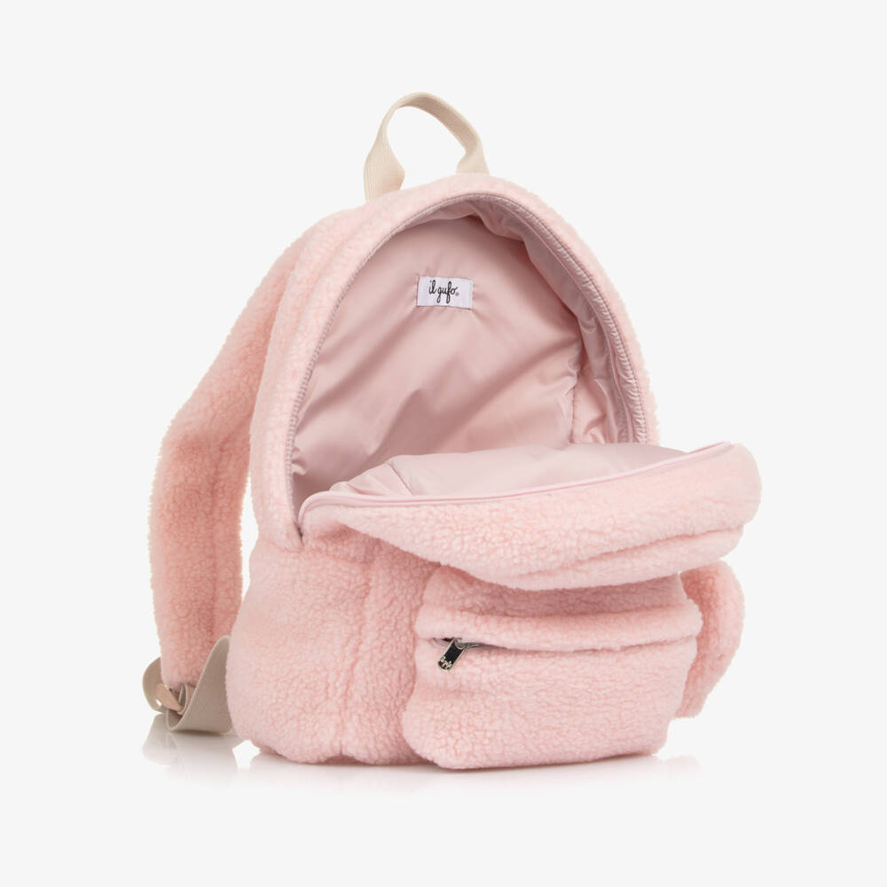 Il Gufo-Girls Pale Pink Sherpa Fleece Backpack (28cm) | Childrensalon Outlet
