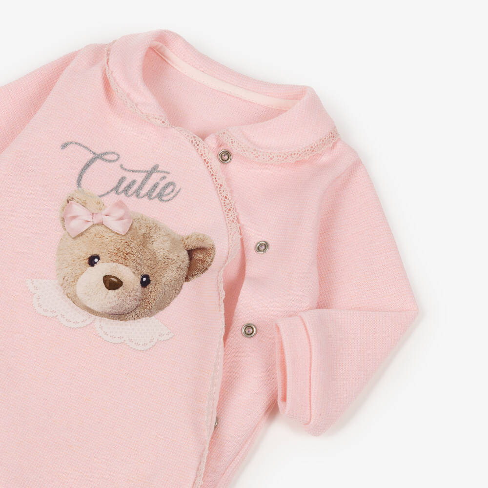 Lapin House-Girls Pale Pink Teddy Bear Babygrow | Childrensalon Outlet