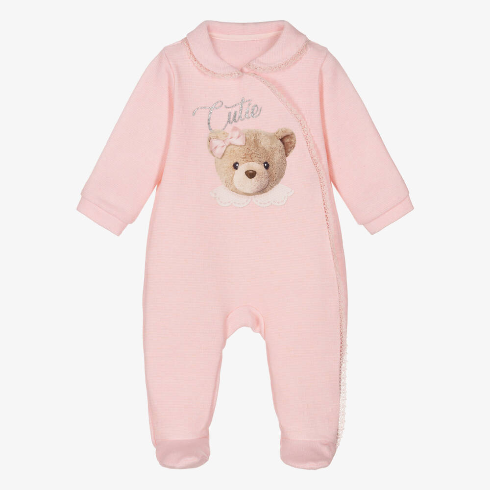 Lapin House-Girls Pale Pink Teddy Bear Babygrow | Childrensalon Outlet
