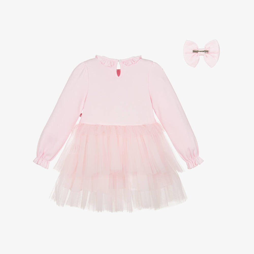Caramelo Kids-Girls Pale Pink Tulle Dress Set with Diamanté Bows | Childrensalon Outlet