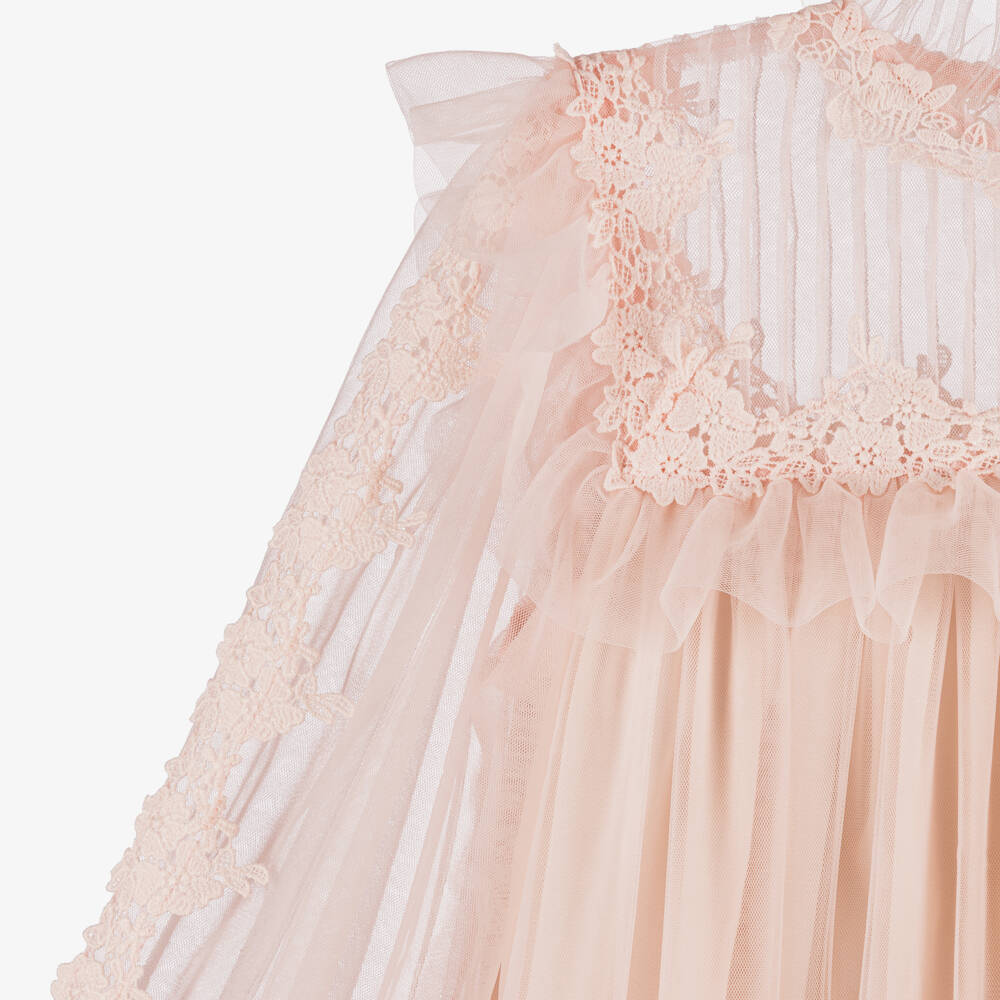 Petite Amalie-Girls Pale Pink Tulle Maxi Dress with Floral Embroidery | Childrensalon Outlet