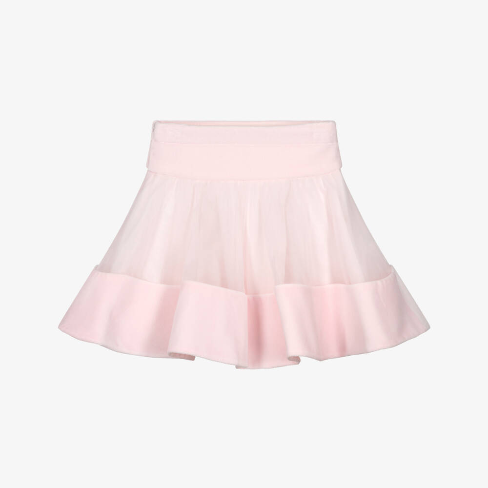 Lapin House-Girls Pale Pink Tulle Skirt with Velvet Trims | Childrensalon Outlet