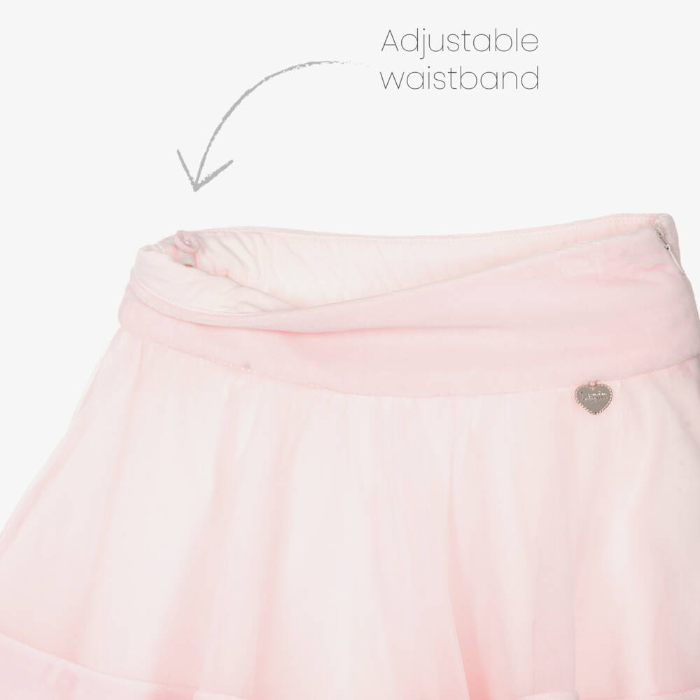 Lapin House-Girls Pale Pink Tulle Skirt with Velvet Trims | Childrensalon Outlet