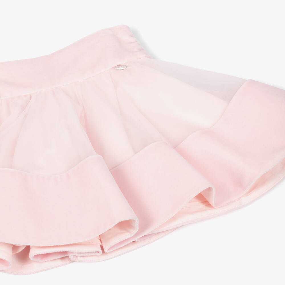 Lapin House-Girls Pale Pink Tulle Skirt with Velvet Trims | Childrensalon Outlet