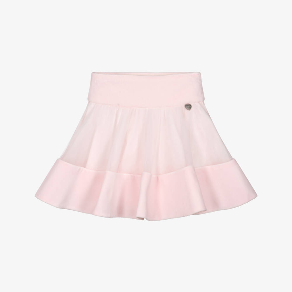Lapin House-Girls Pale Pink Tulle Skirt with Velvet Trims | Childrensalon Outlet