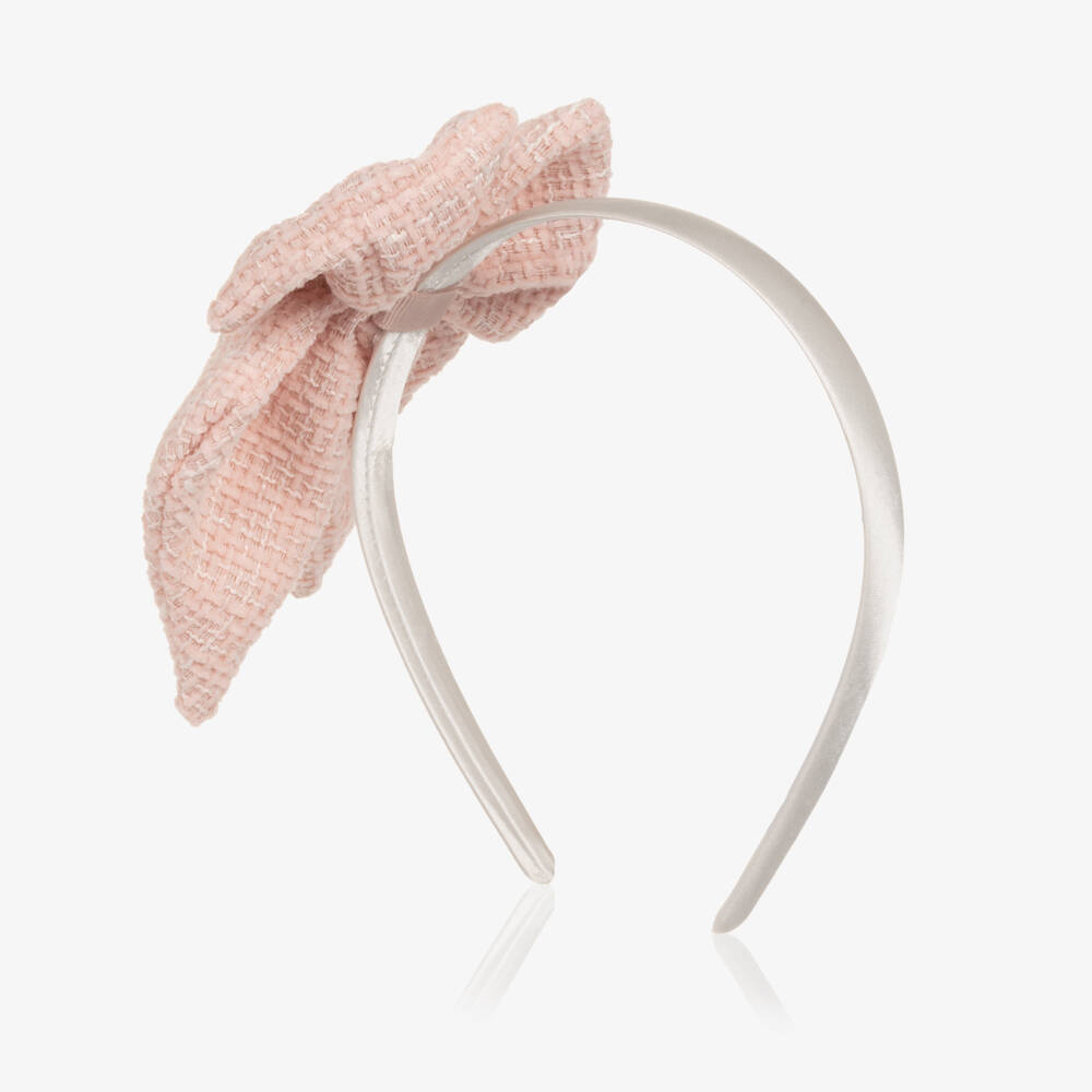 Jamiks-Girls Pale Pink Tweed Bow Hairband | Childrensalon Outlet