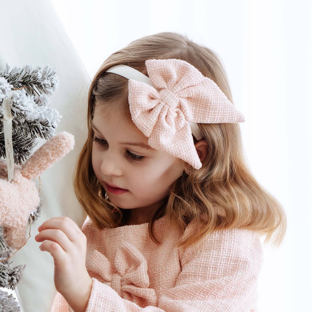 Jamiks-Girls Pale Pink Tweed Bow Hairband | Childrensalon Outlet