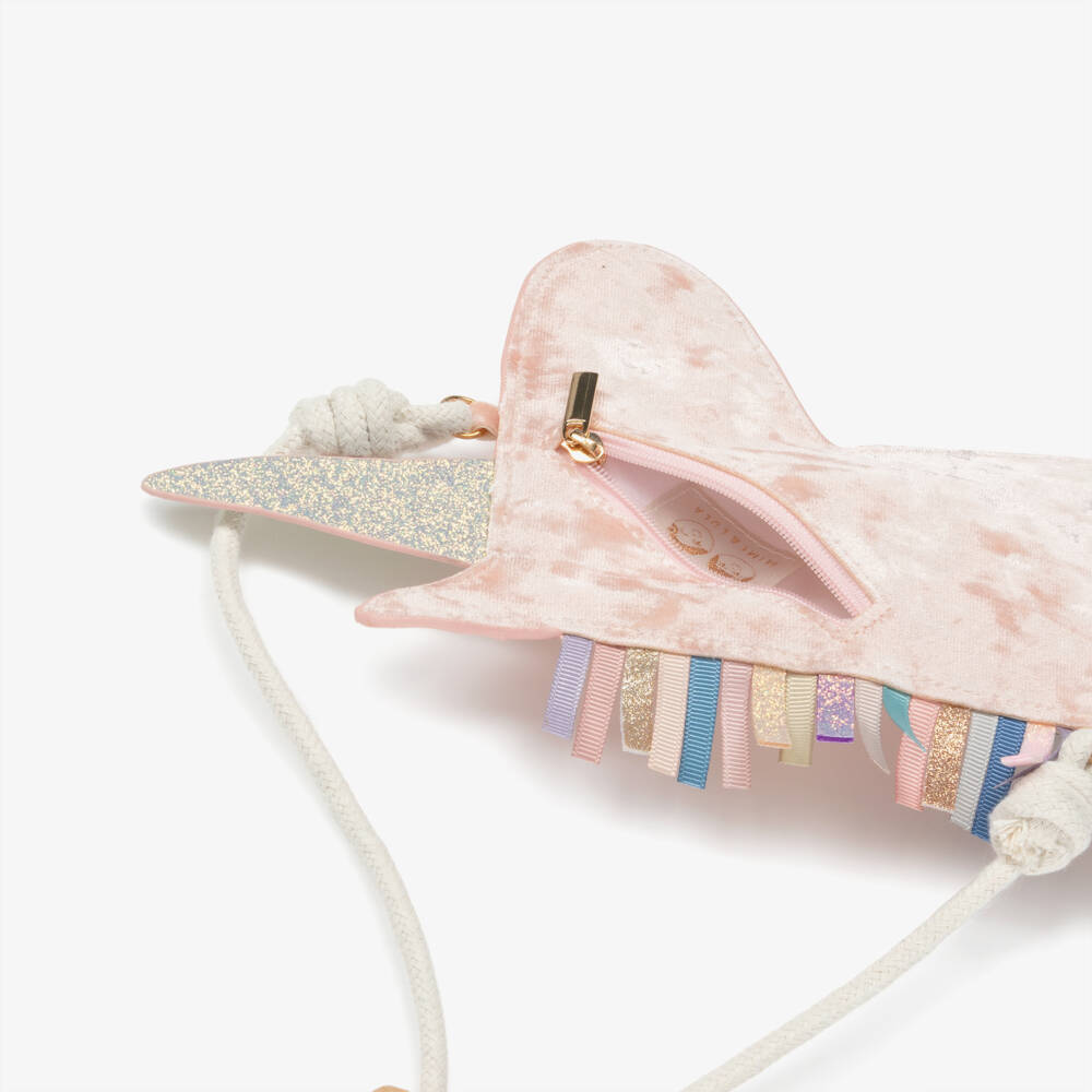 Mimi & Lula-Girls Pale Pink Velvet Unicorn Bag (24cm) | Childrensalon Outlet