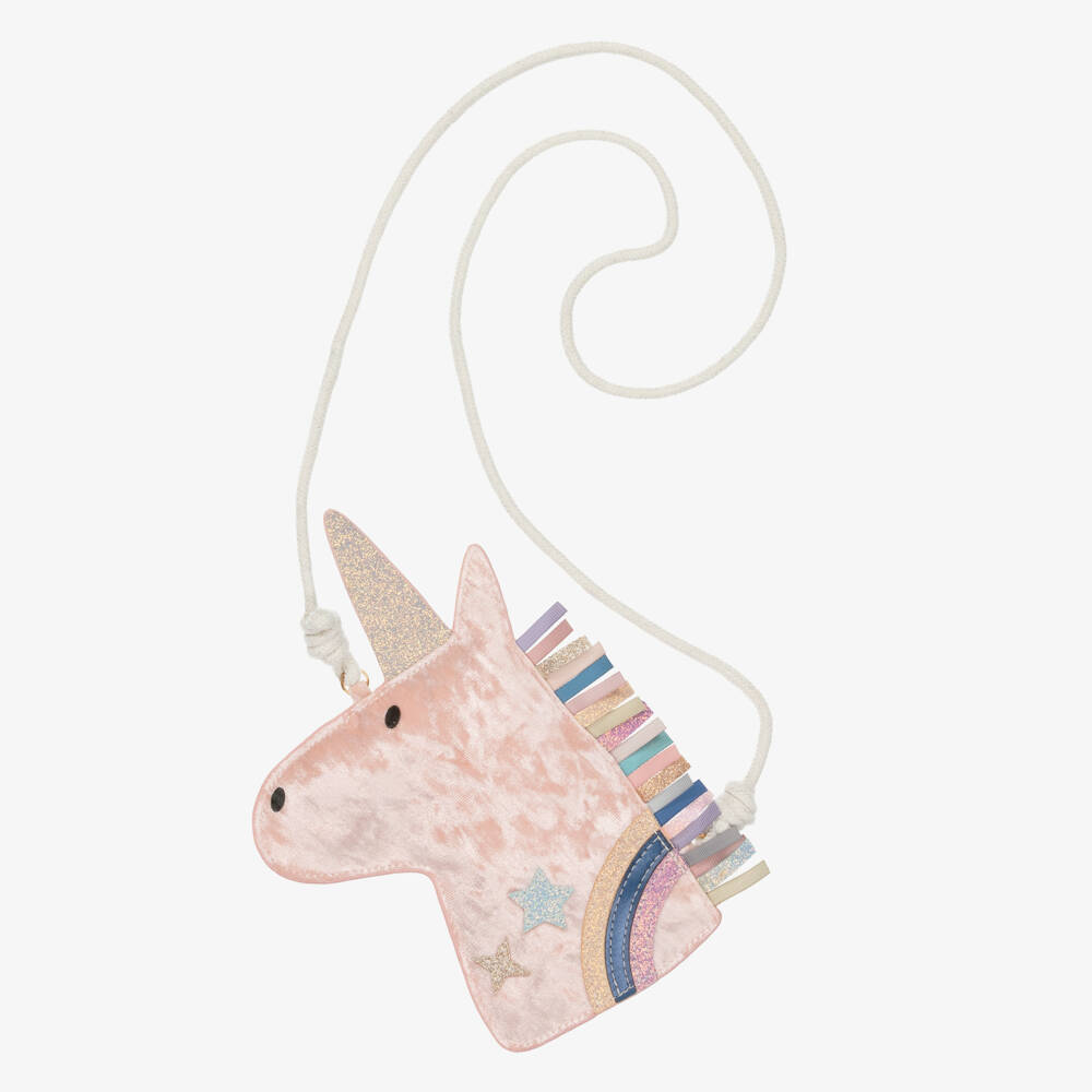 Mimi & Lula-Girls Pale Pink Velvet Unicorn Bag (24cm) | Childrensalon Outlet