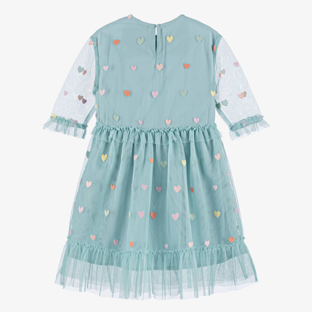 Stella McCartney Kids-Girls Pastel Green Tulle Hearts Dress | Childrensalon Outlet