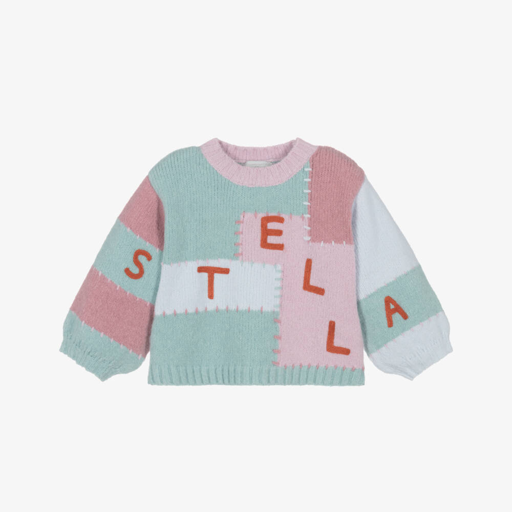 Stella McCartney Kids-Girls Pastel Pink & Green Stella Patchwork Jumper | Childrensalon Outlet