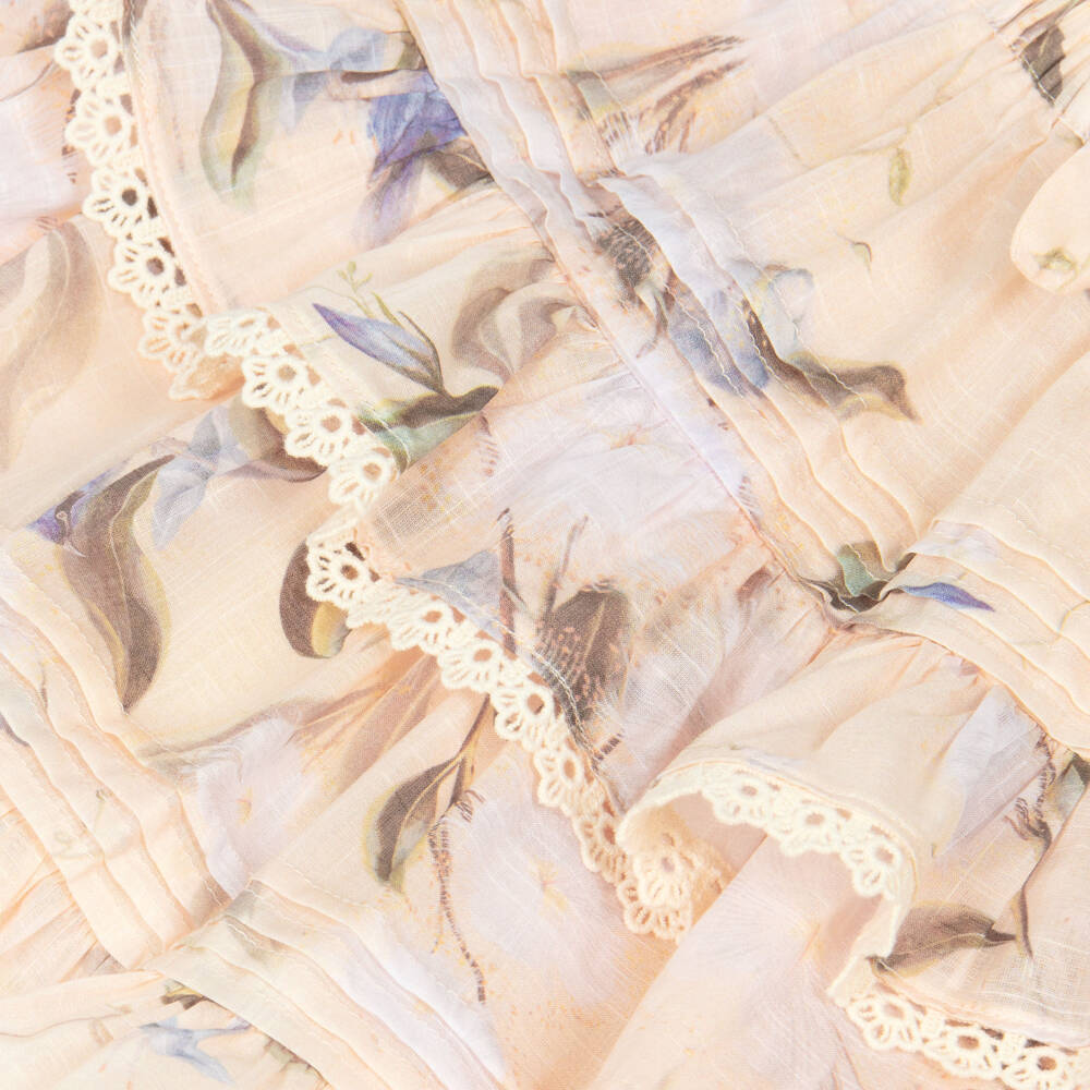 Zimmermann-Girls Peach Floral Cotton Tiered Ruffle Skirt | Childrensalon Outlet