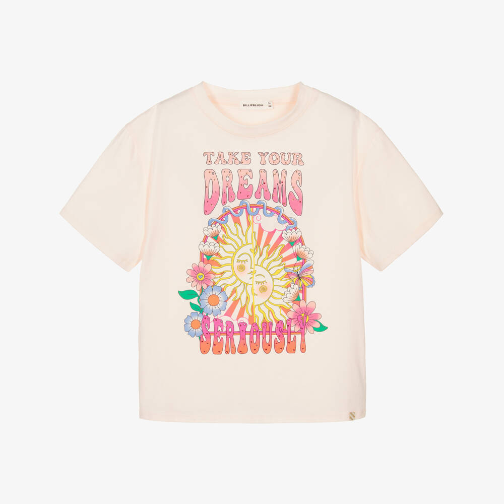 Billieblush-Girls Peach Pink Cotton Dream Slogan T-Shirt | Childrensalon Outlet