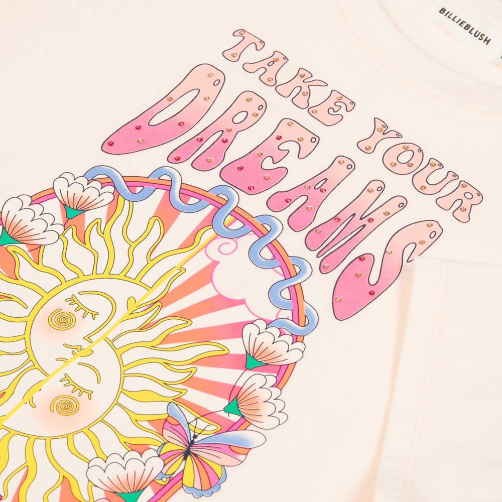 Billieblush-Girls Peach Pink Cotton Dream Slogan T-Shirt | Childrensalon Outlet