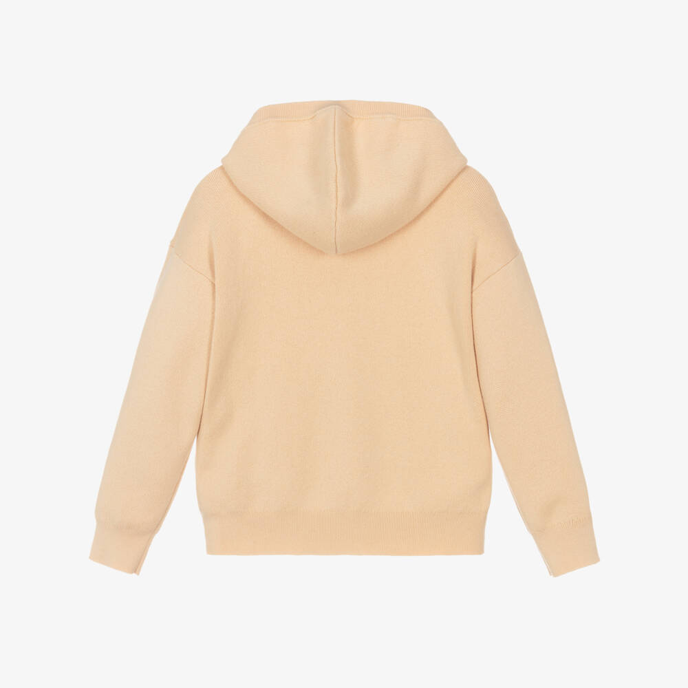 Chloé-Girls Peach Pink Cotton & Wool Knit Zip-Up Logo Top | Childrensalon Outlet