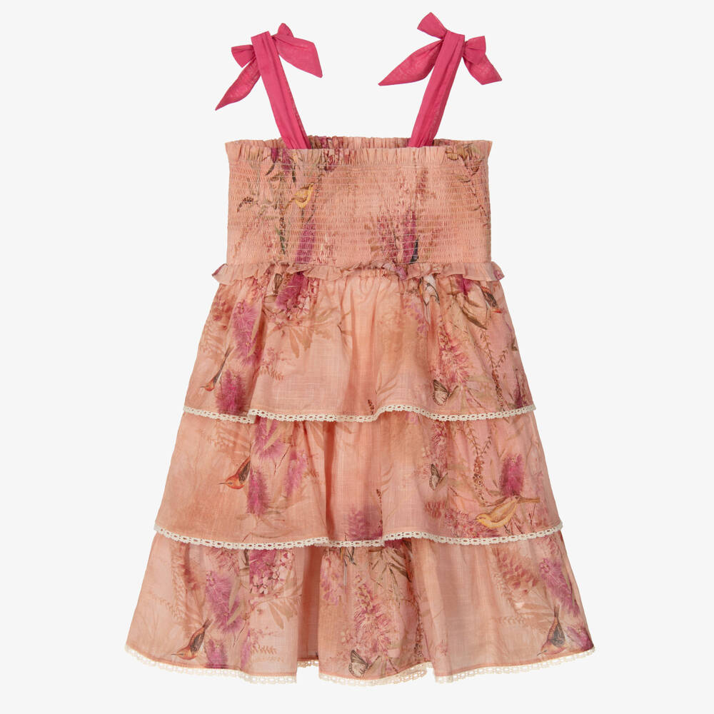 Zimmermann-فستان وردي بناتي بطبعات نباتية وطبقات | Childrensalon Outlet