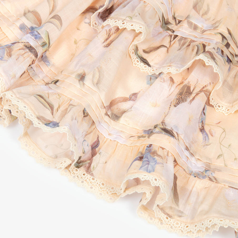 Zimmermann-Girls Peach Pink Floral Print Cotton Swing Top | Childrensalon Outlet