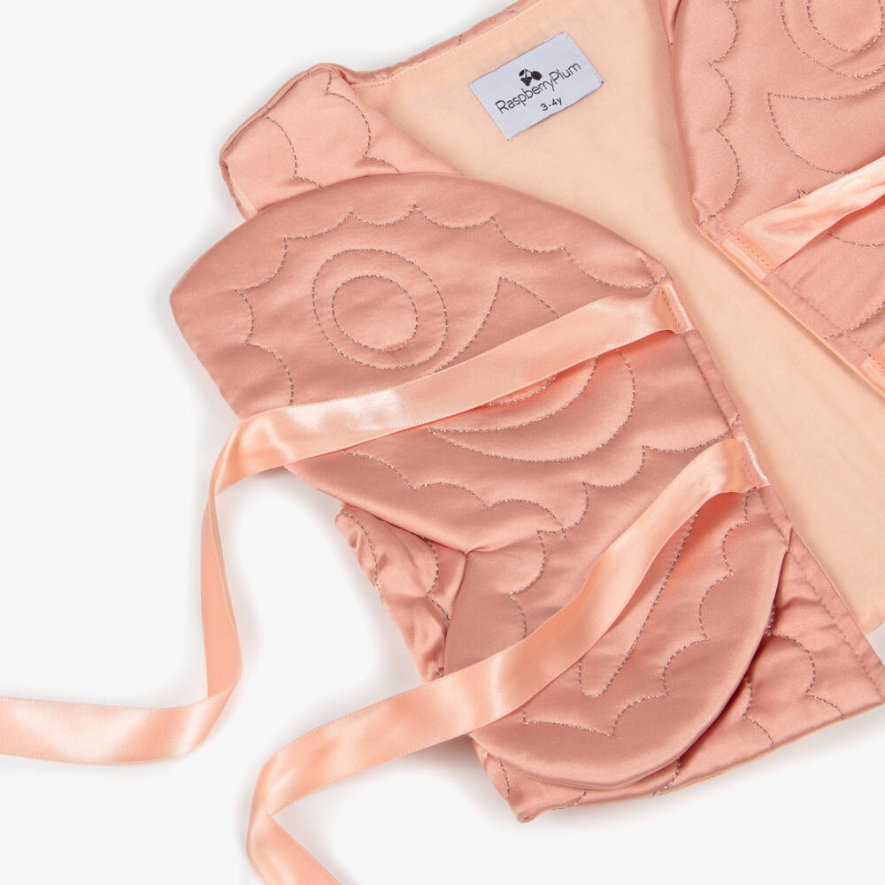 RaspberryPlum-Girls Peach Pink Quilted Satin Butterfly Waistcoat | Childrensalon Outlet
