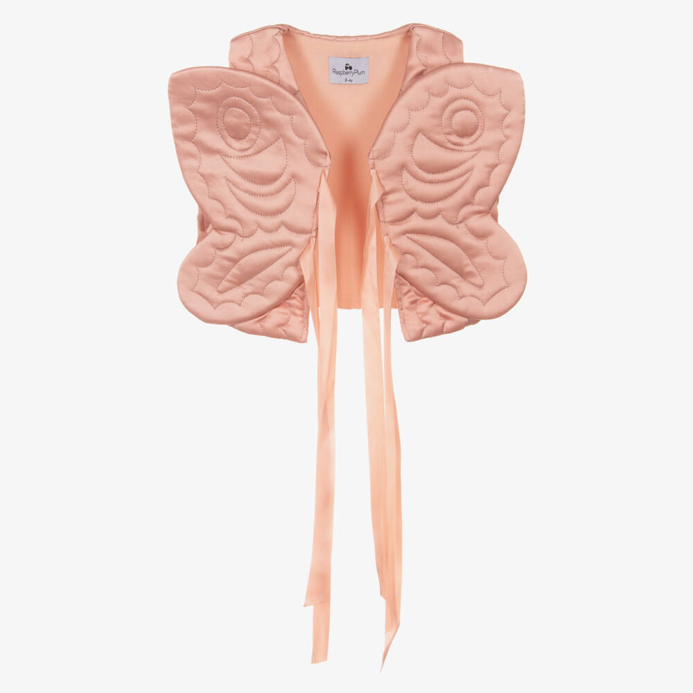 RaspberryPlum-Girls Peach Pink Quilted Satin Butterfly Waistcoat | Childrensalon Outlet