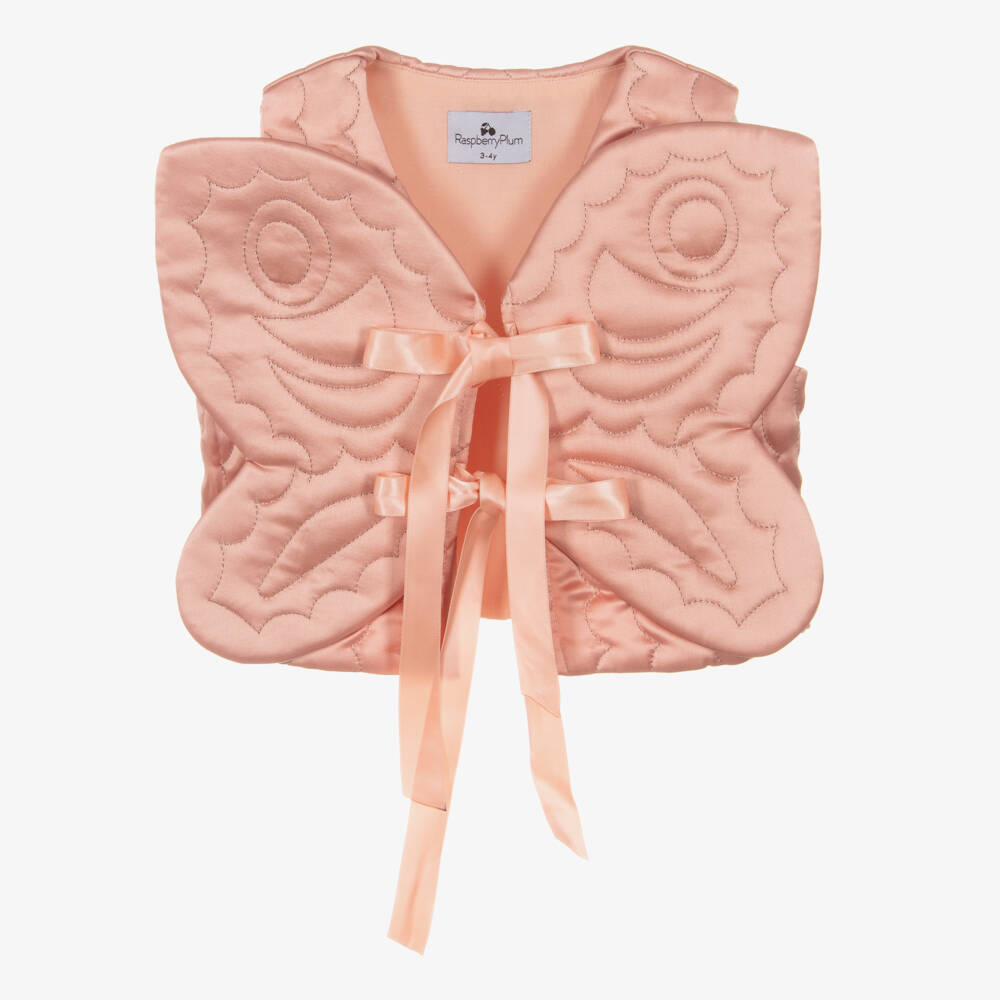 RaspberryPlum-Girls Peach Pink Quilted Satin Butterfly Waistcoat | Childrensalon Outlet