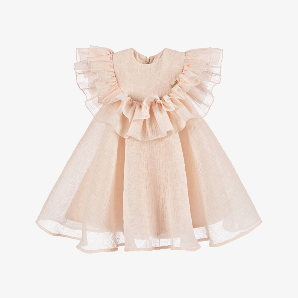 POCA & POCA-Girls Peach Pink Ruffle Dress | Childrensalon Outlet