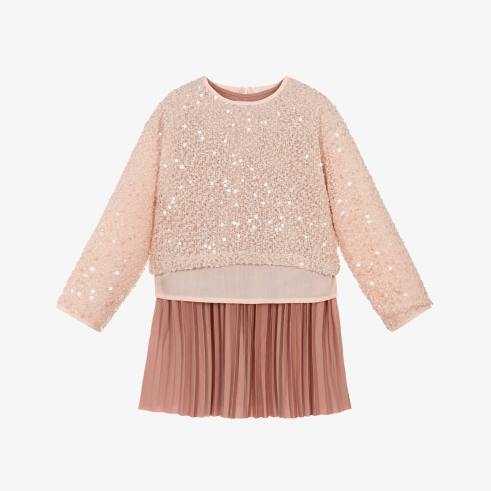 Mayoral-Girls Peach Pink Sequin Pleated Dress Set | Childrensalon Outlet