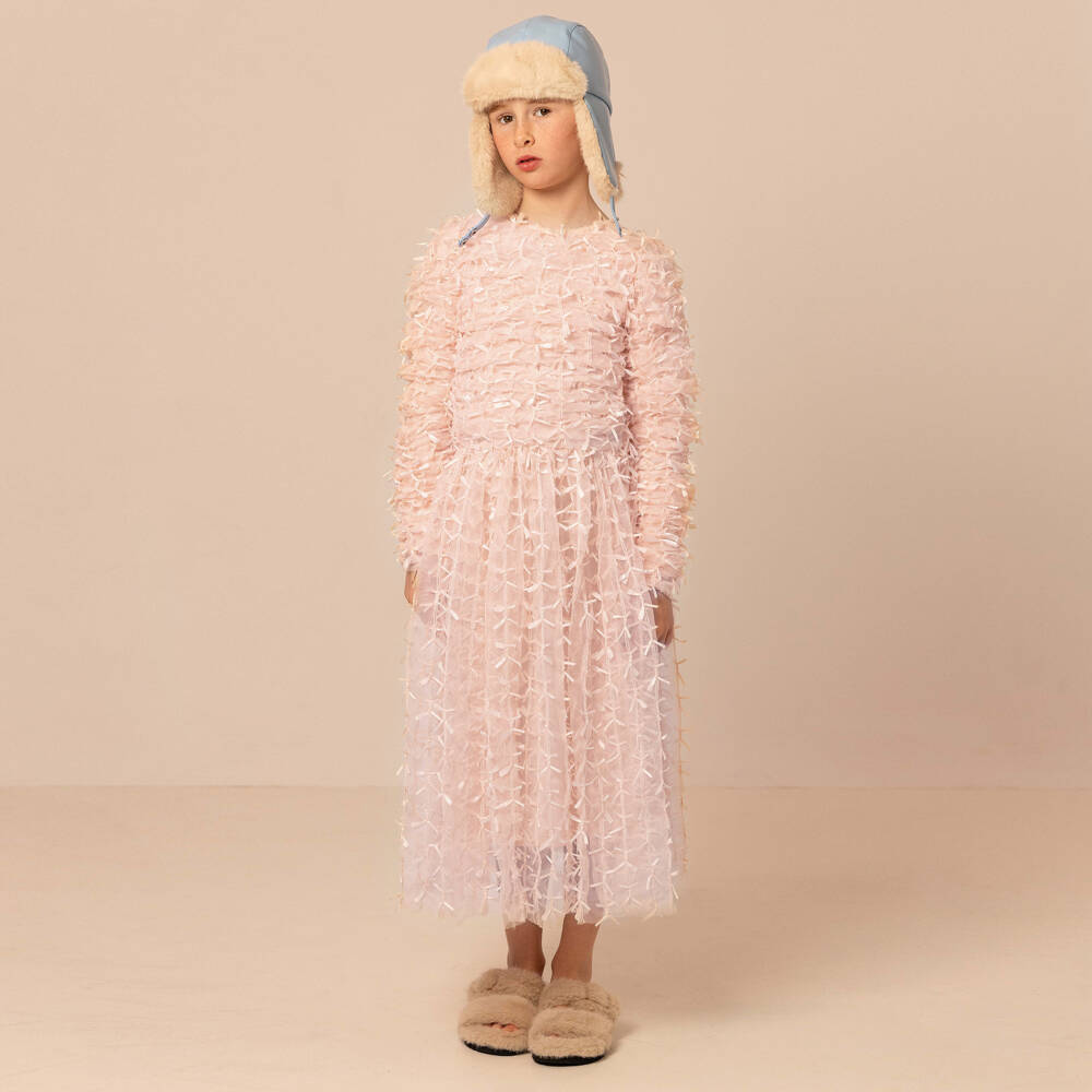 RaspberryPlum-Girls Peach Pink Tulle Dress with Bows | Childrensalon Outlet