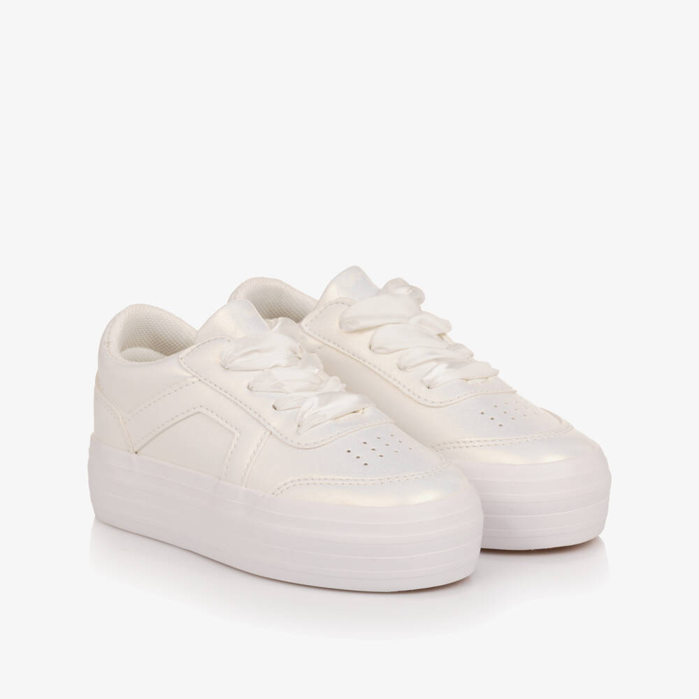 A Dee-Girls Pearlescent White Chunky Lace-Up Trainers | Childrensalon Outlet