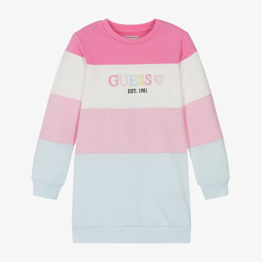 Guess-Girls Pink and Blue Cotton Sweatshirt Dress | Childrensalon Outlet