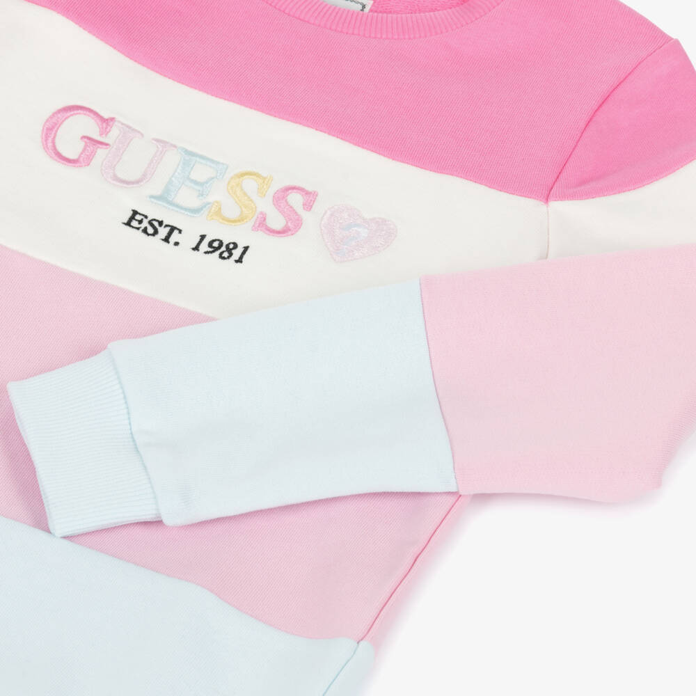 Guess-Girls Pink and Blue Cotton Sweatshirt Dress | Childrensalon Outlet