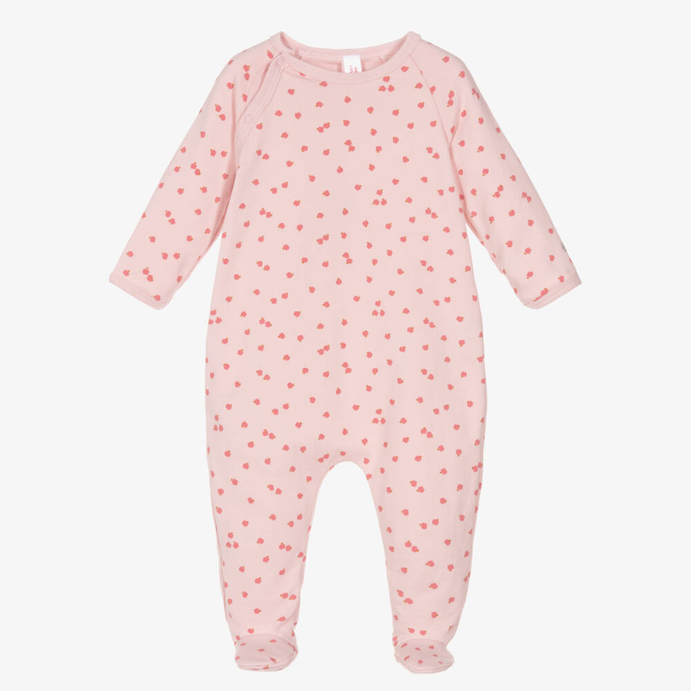 Petit Bateau-Girls Pink Apple Print Organic Cotton Jersey Babygrow | Childrensalon Outlet