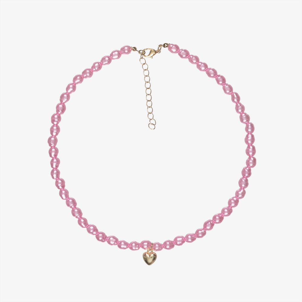 NAME IT-Girls Pink Bead Necklace with Gold Heart (42cm) | Childrensalon Outlet