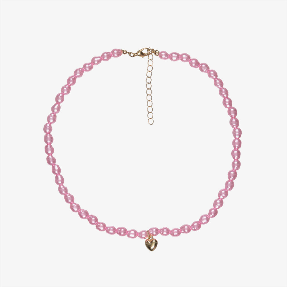 NAME IT-Girls Pink Bead Necklace with Gold Heart (42cm) | Childrensalon Outlet