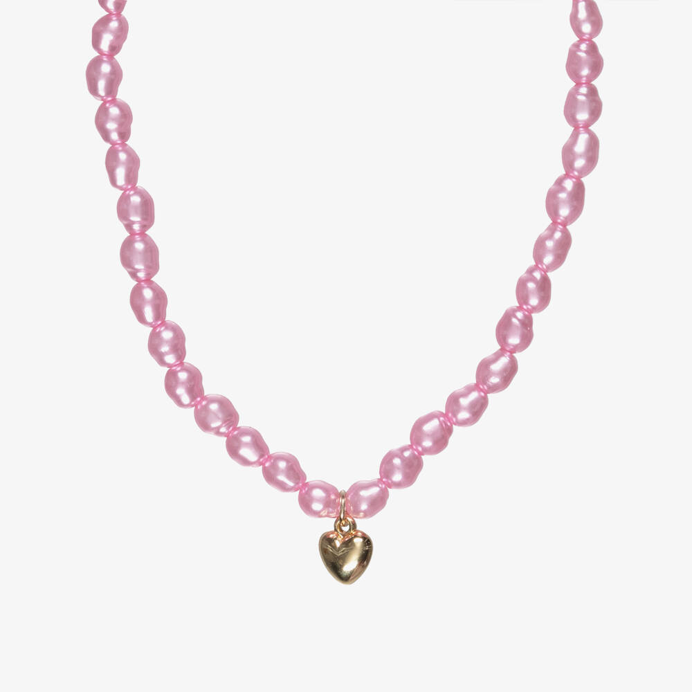 NAME IT-Girls Pink Bead Necklace with Gold Heart (42cm) | Childrensalon Outlet