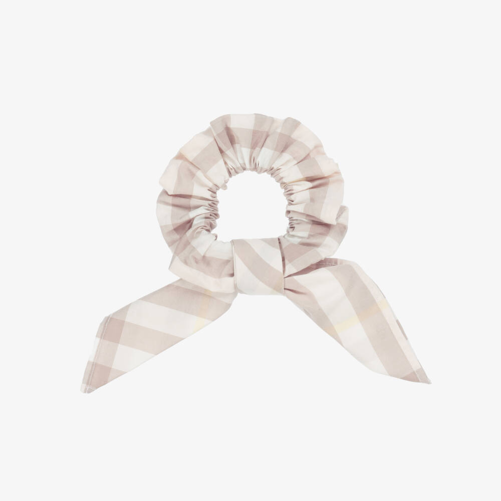 Burberry-Girls Pink & Beige Check Cotton Hair Scrunchie (17cm) | Childrensalon Outlet