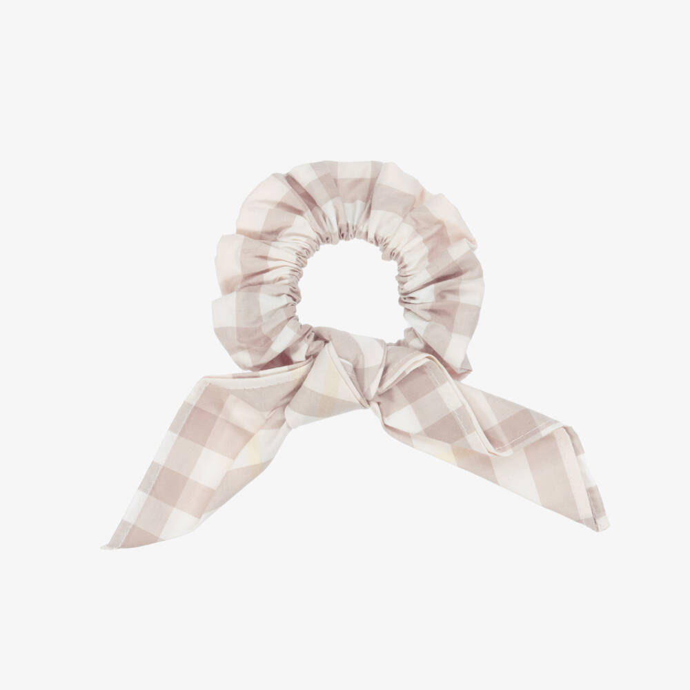 Burberry-Girls Pink & Beige Check Cotton Hair Scrunchie (17cm) | Childrensalon Outlet