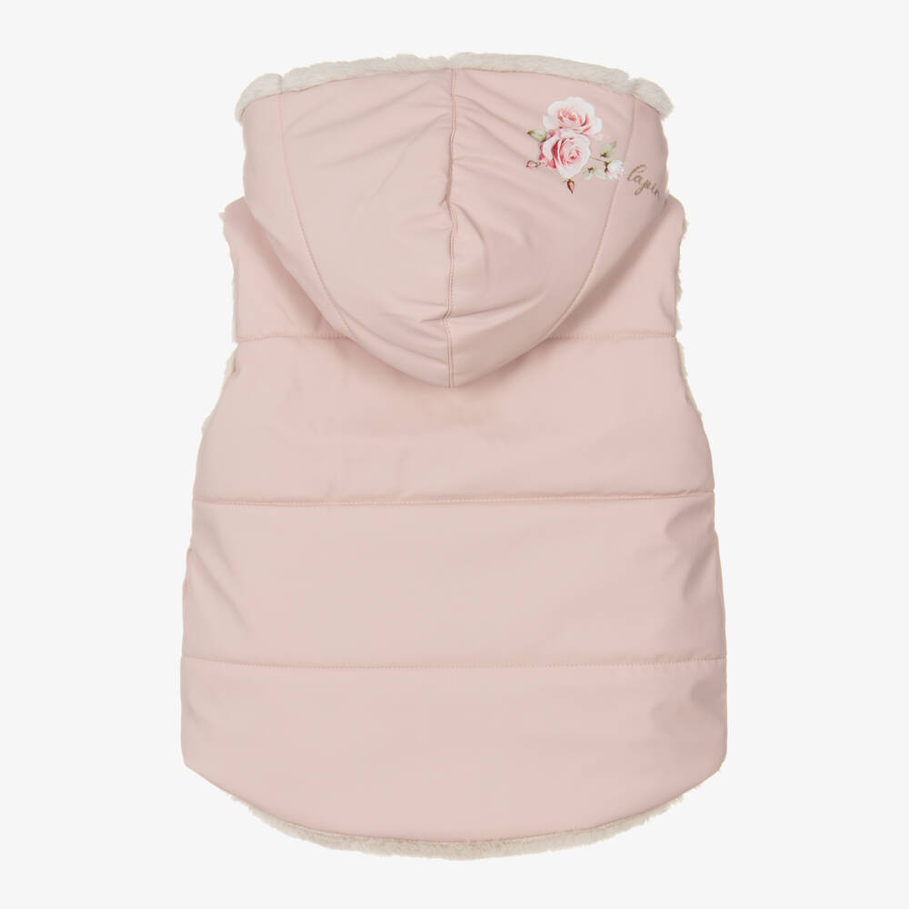 Lapin House-Girls Pink & Beige Faux Fur Reversible Gilet | Childrensalon Outlet